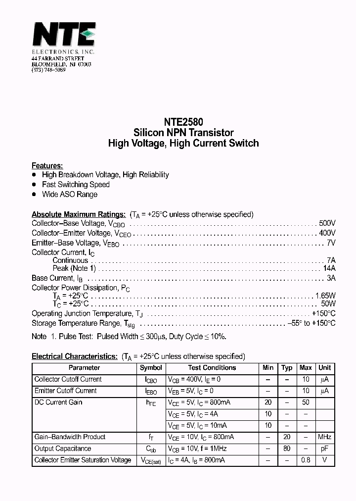 NTE2580_1182854.PDF Datasheet