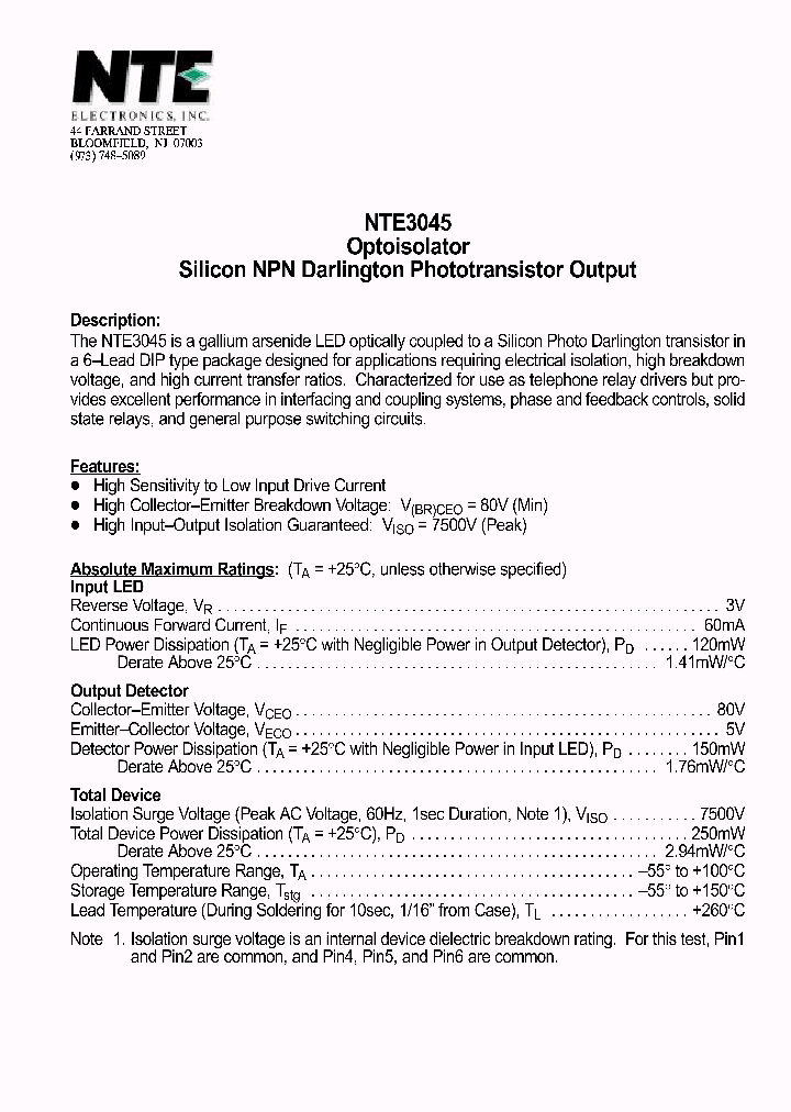 NTE3045_1142868.PDF Datasheet