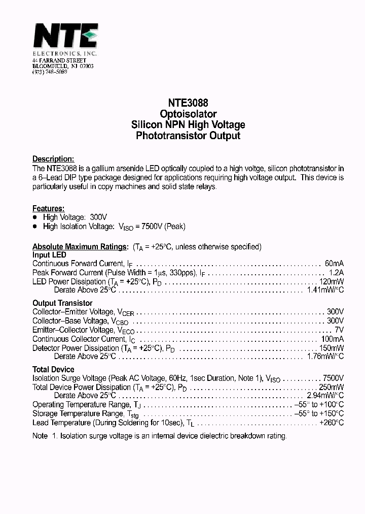 NTE3088_1290790.PDF Datasheet