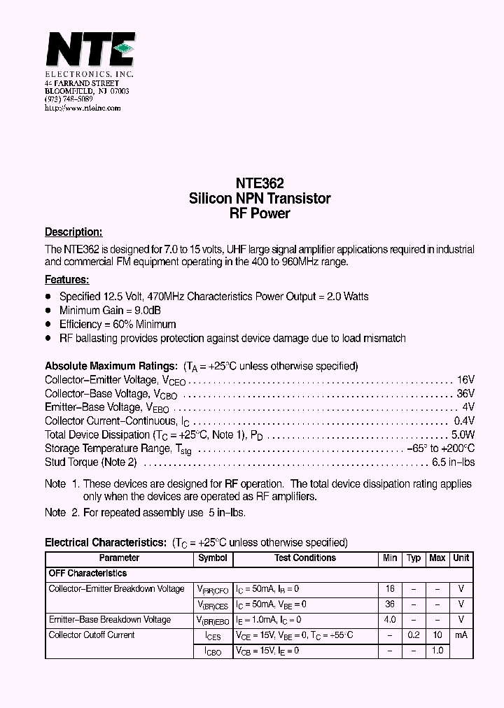 NTE362_1290872.PDF Datasheet