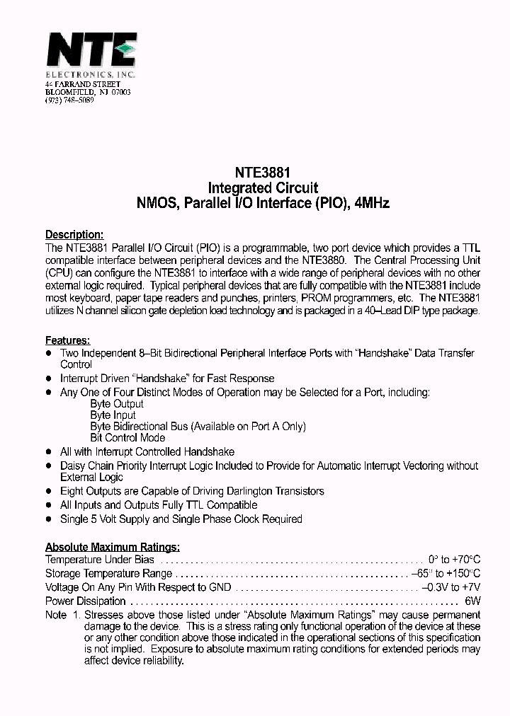 NTE3881_1290892.PDF Datasheet