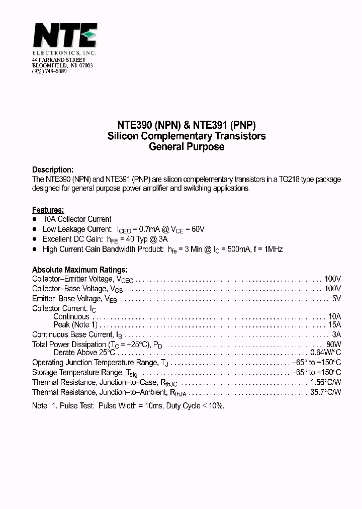 NTE391_1290895.PDF Datasheet