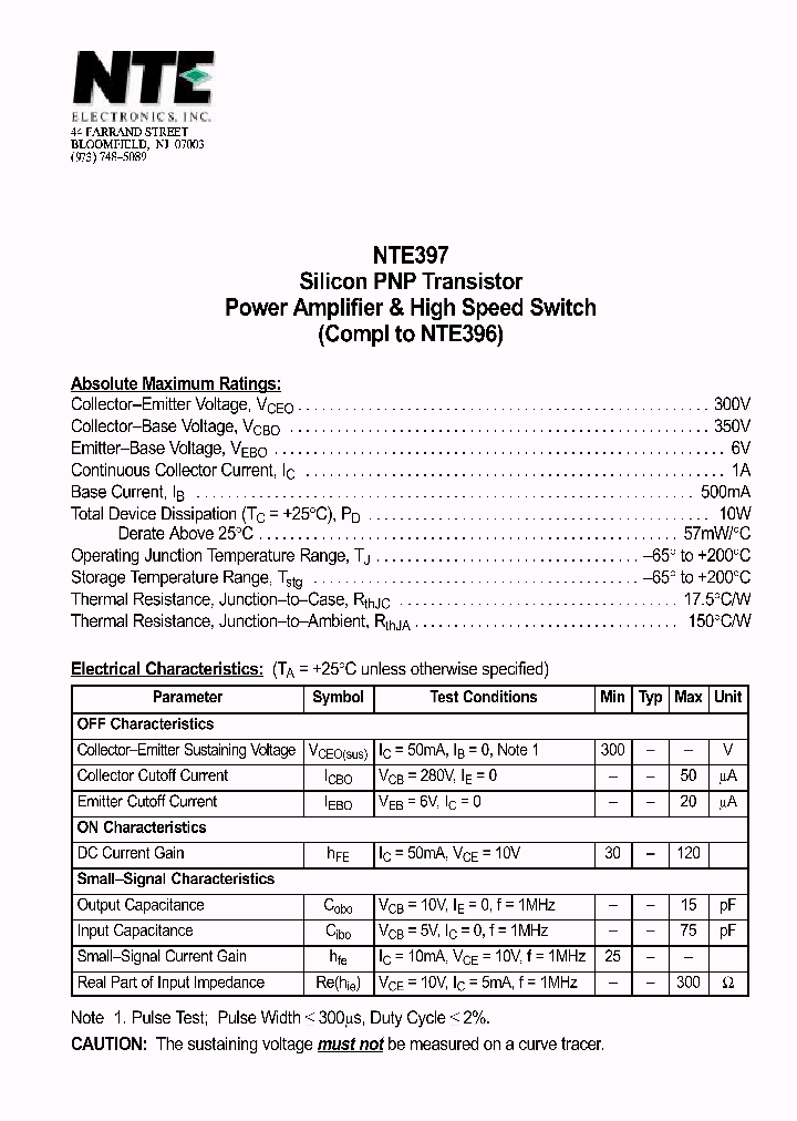 NTE397_1290900.PDF Datasheet