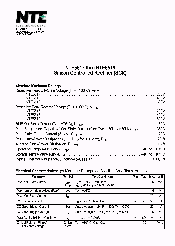 NTE5519_1290987.PDF Datasheet