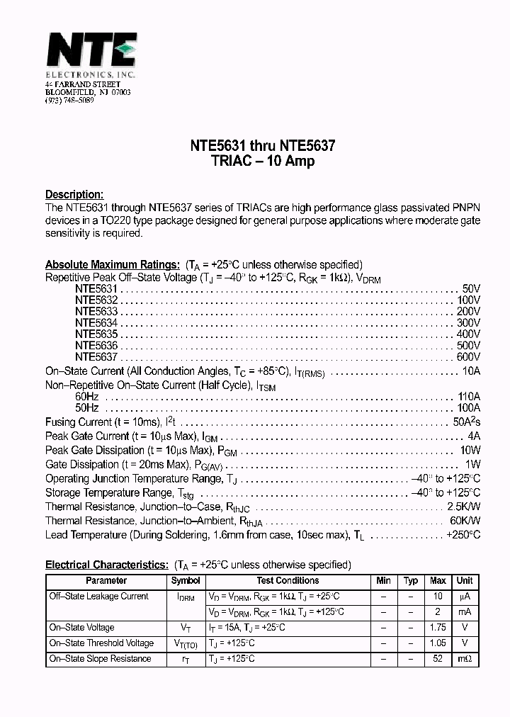 NTE5637_1291033.PDF Datasheet