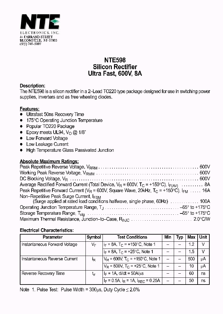 NTE598_1291091.PDF Datasheet