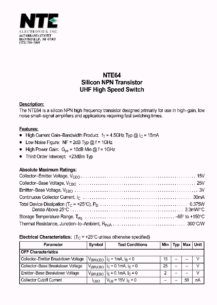 NTE64_1291151.PDF Datasheet