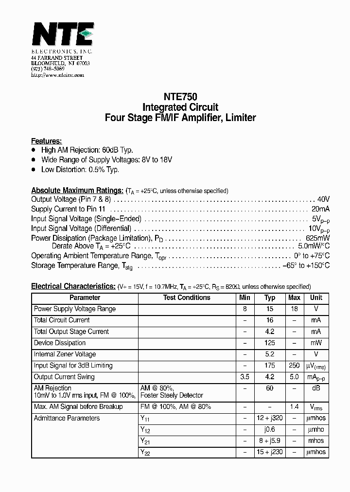 NTE750_1291305.PDF Datasheet