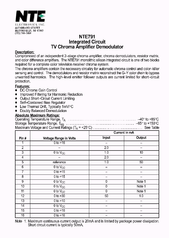 NTE791_1291316.PDF Datasheet