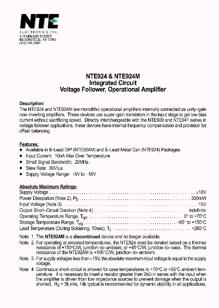 NTE924M_1291386.PDF Datasheet