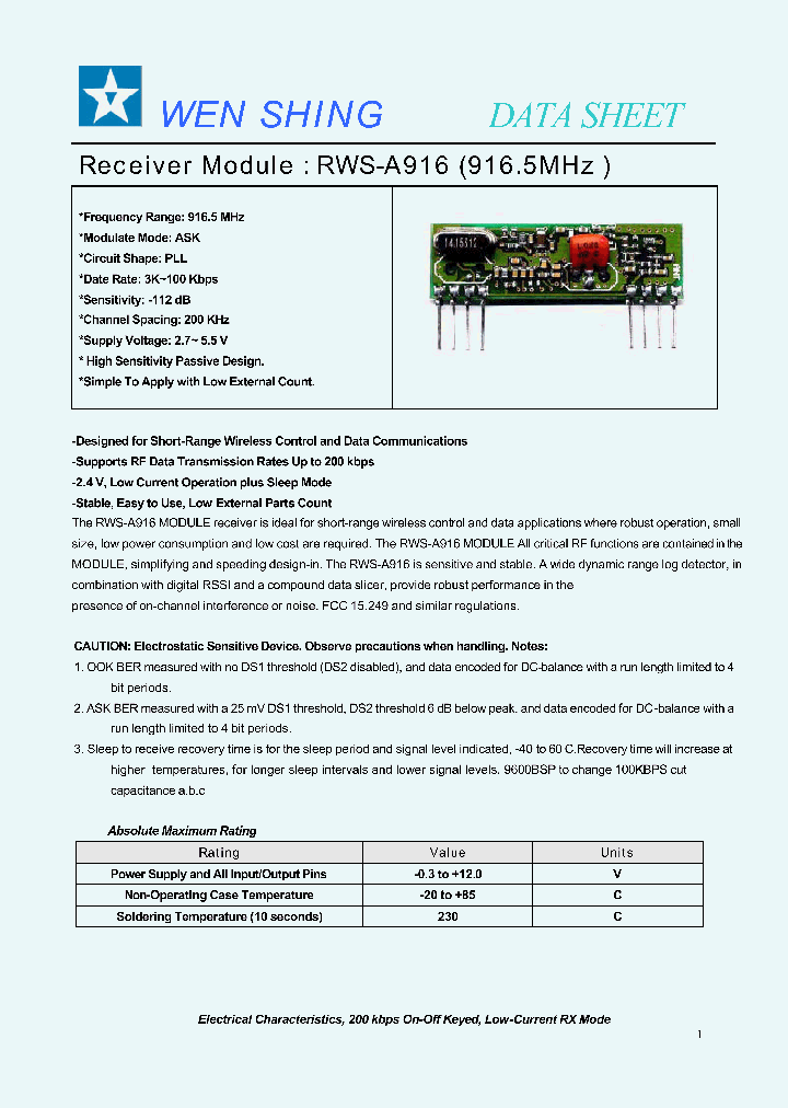 RWS-A916_1303081.PDF Datasheet