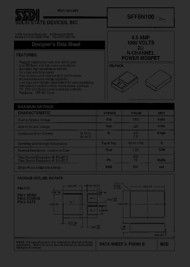 SFF6N100_1307511.PDF Datasheet