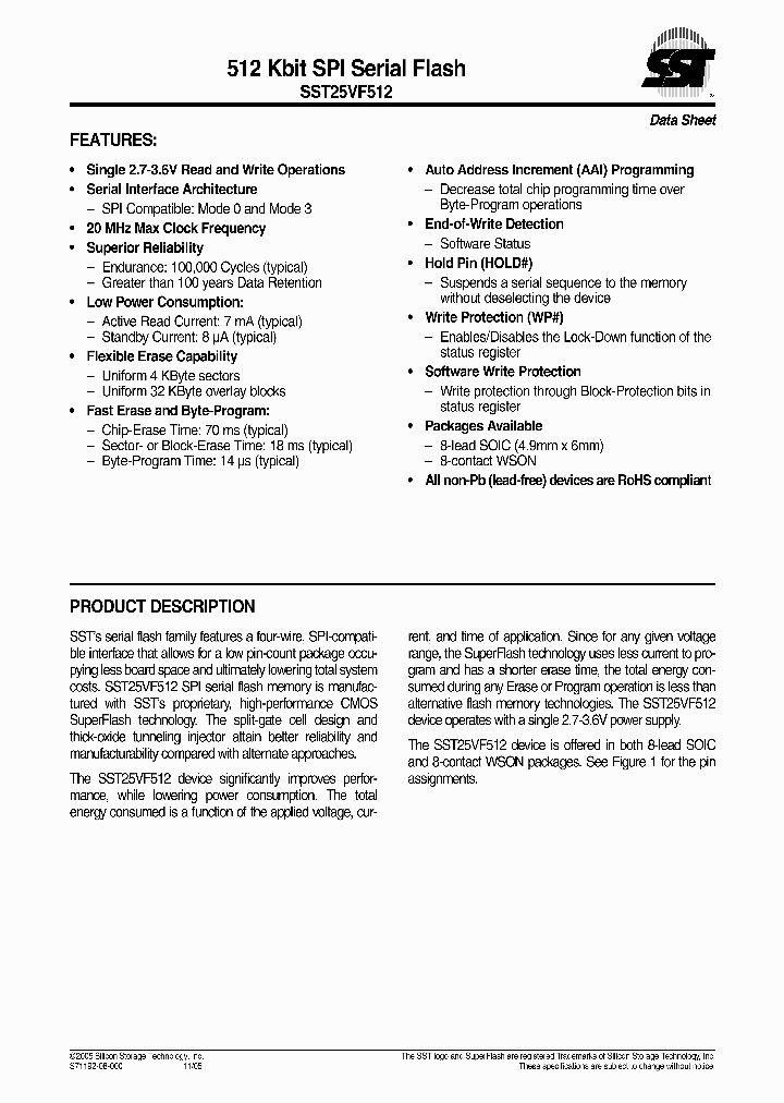 SST25VF512-20-4C-SAE_1316991.PDF Datasheet