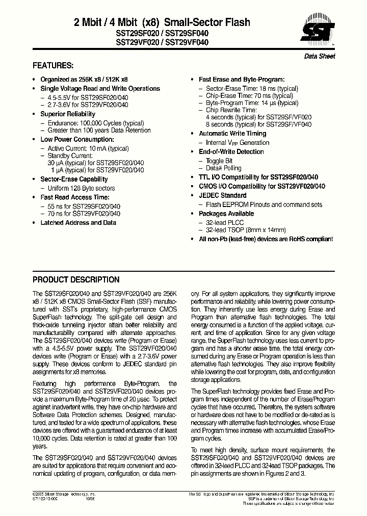 SST29VF040-70-4I-WHE_1317004.PDF Datasheet