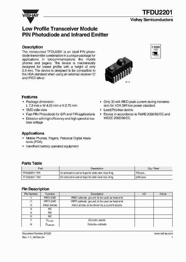 TFDU2201-TR3_1324306.PDF Datasheet