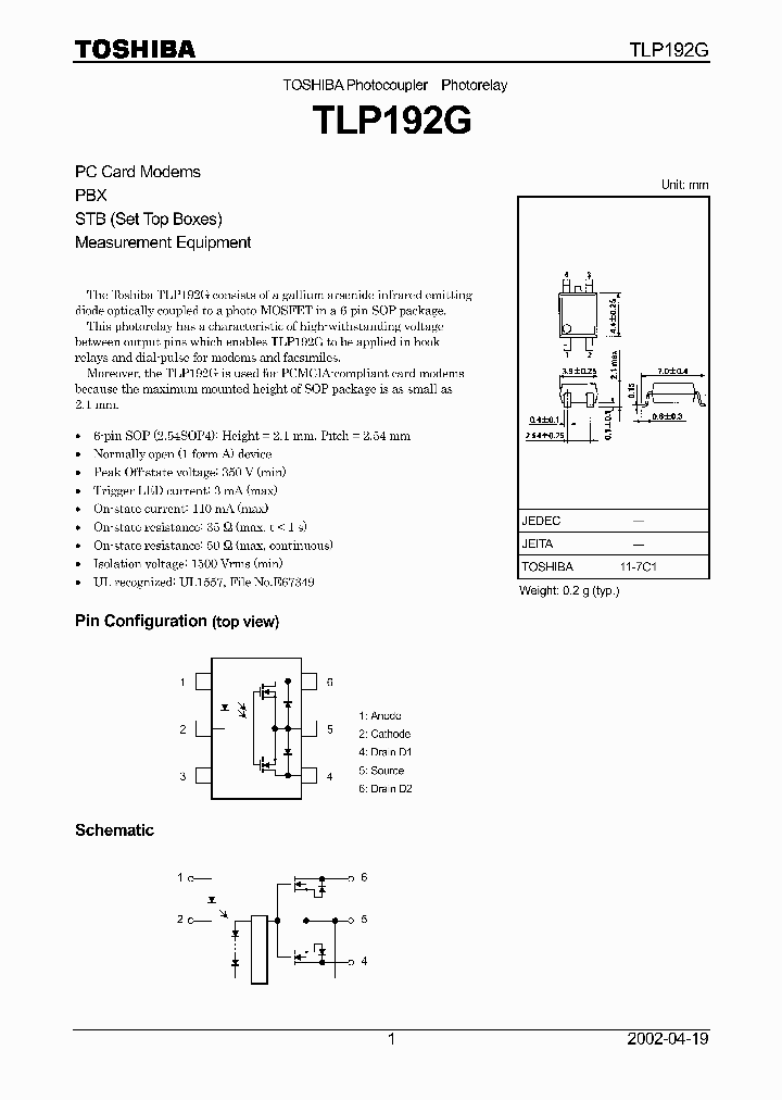 TLP192G_1087503.PDF Datasheet