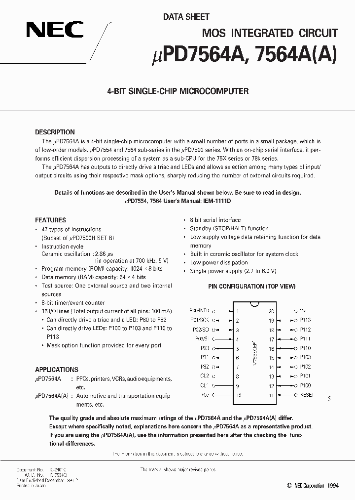 UPD7564AGA_1332527.PDF Datasheet