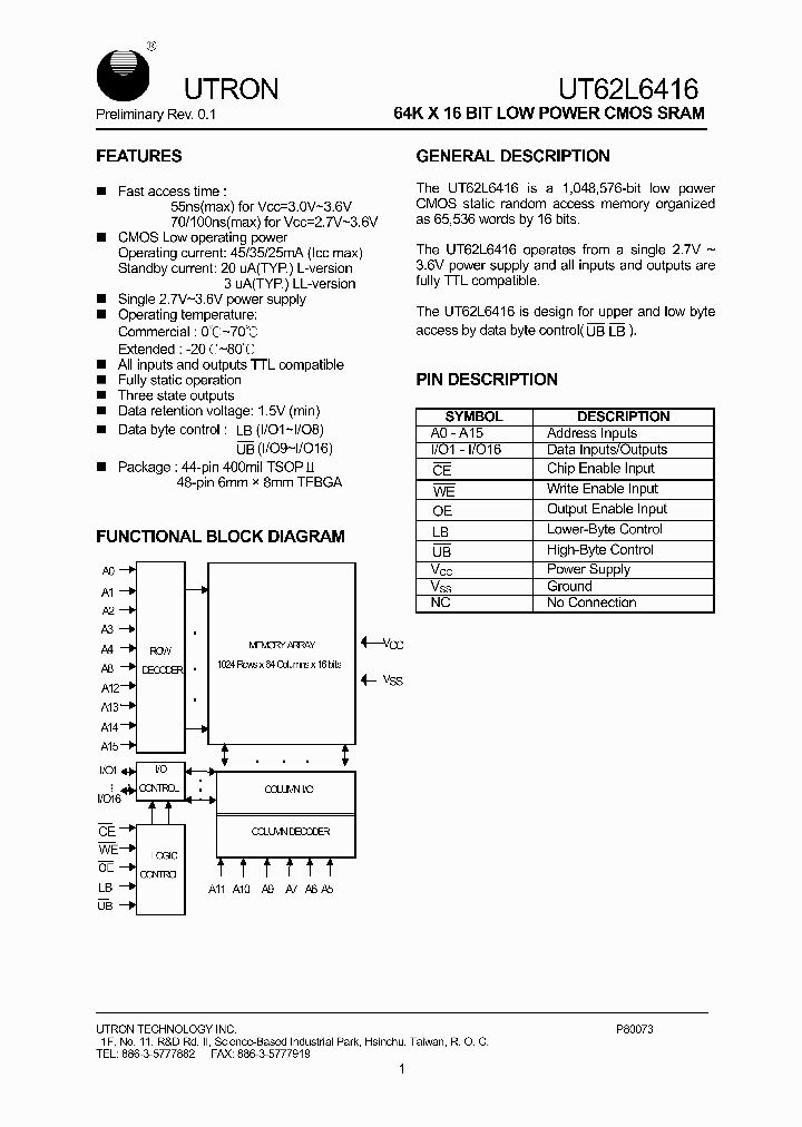 UT62L6416MC-70LLE_1333056.PDF Datasheet