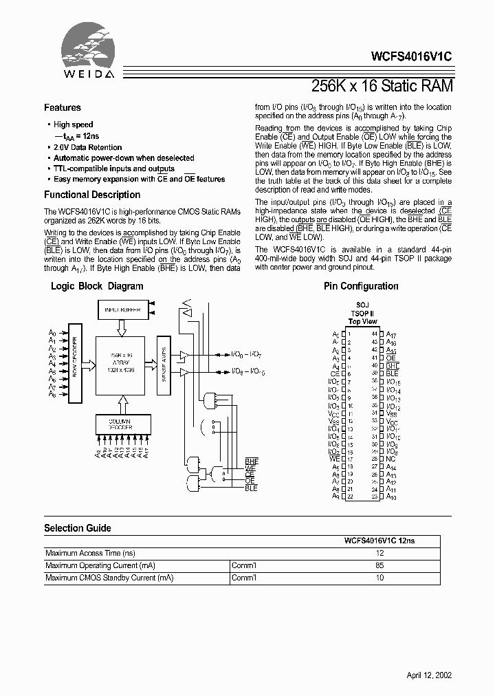 WCFS4016V1C-TC12_1335920.PDF Datasheet