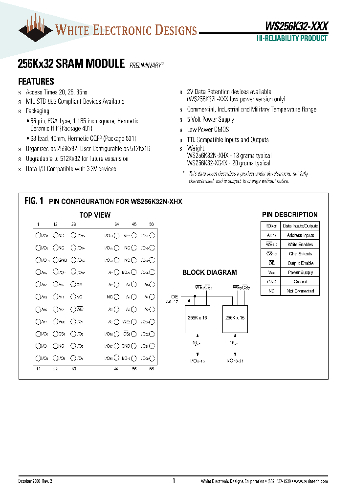 WS256K32N-30HMA_1336854.PDF Datasheet