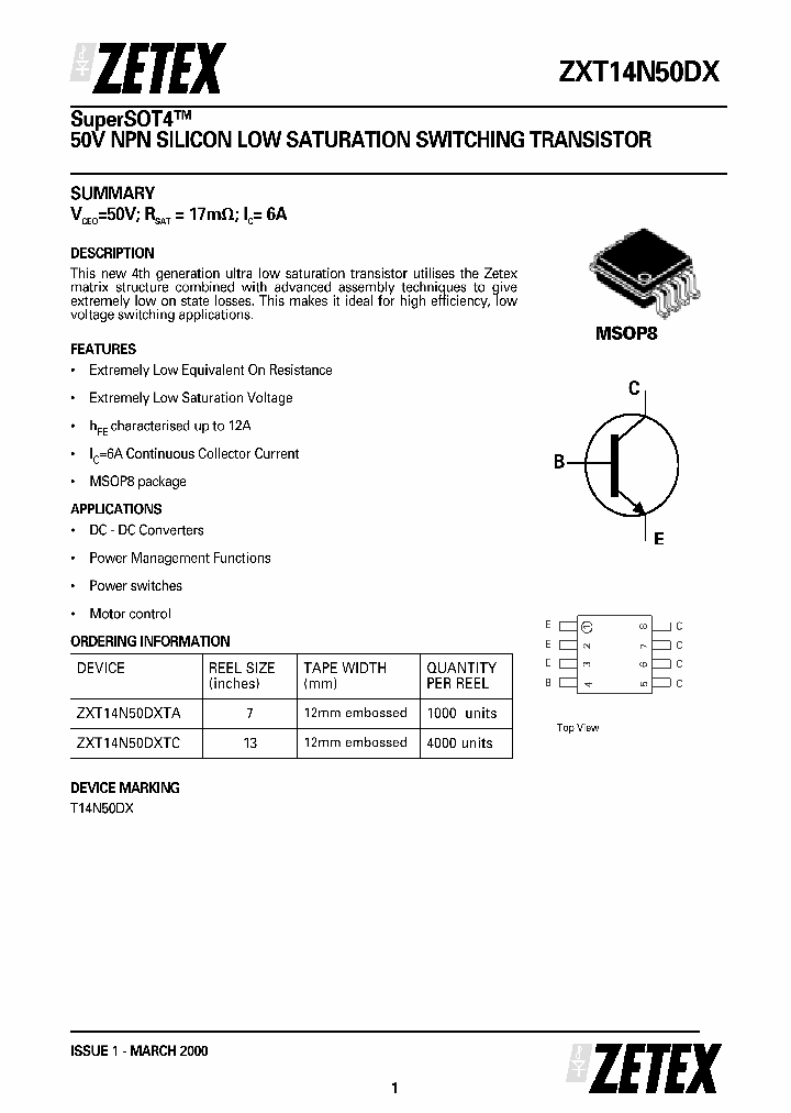 ZXT14N50DXTC_1339967.PDF Datasheet