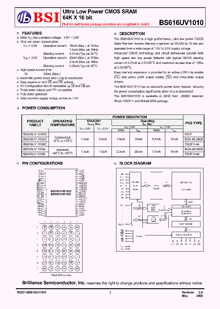 BS616UV1010ECP10_4154507.PDF Datasheet