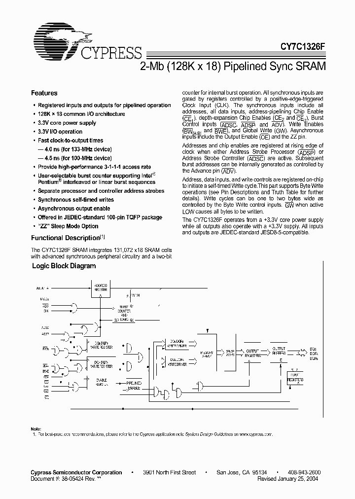 CY7C1326F-100AC_4152364.PDF Datasheet