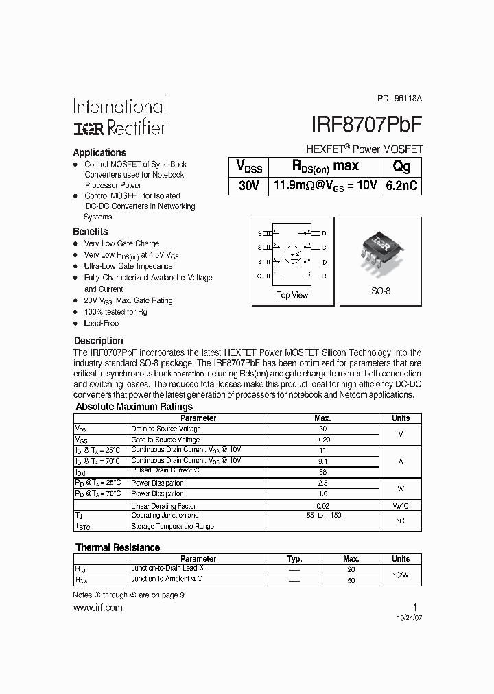 IRF8707PBF_4127640.PDF Datasheet