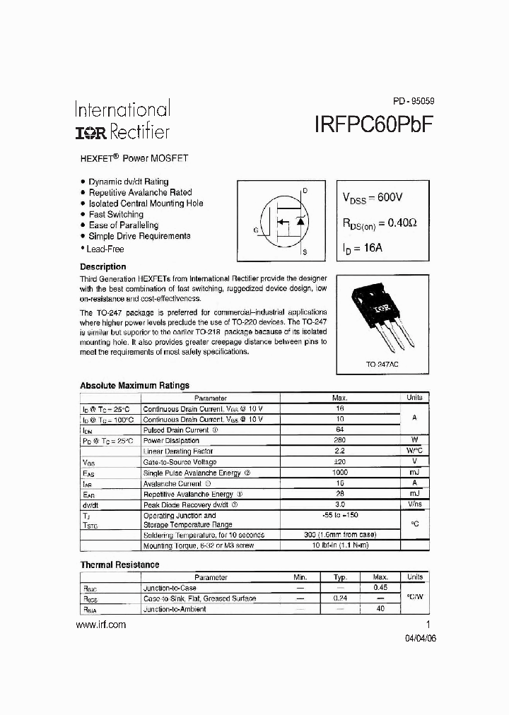 IRFPC60PBF_4124095.PDF Datasheet