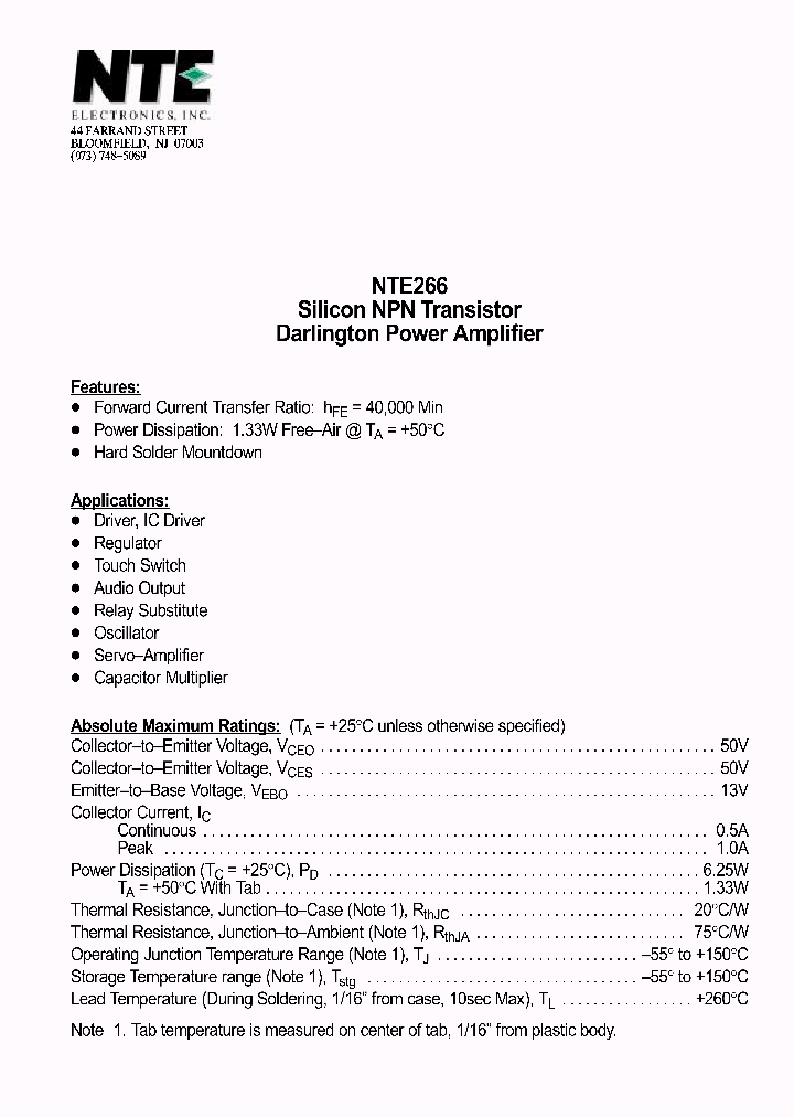 NTE266_4127540.PDF Datasheet