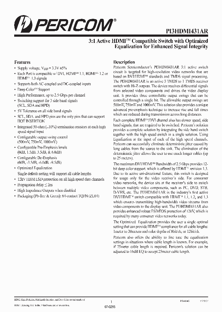 PI3HDMI431ARZLE_4135844.PDF Datasheet