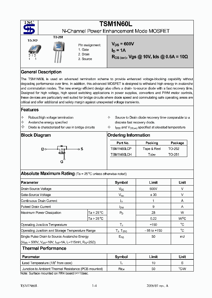 TSM1N60LCH_4131205.PDF Datasheet