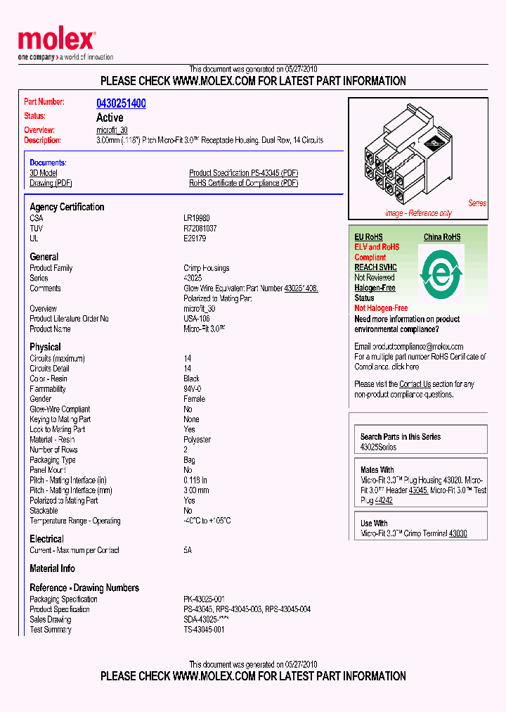 43025-1400_4890115.PDF Datasheet