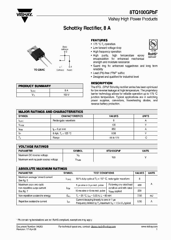 8TQ100GPBF_4429617.PDF Datasheet