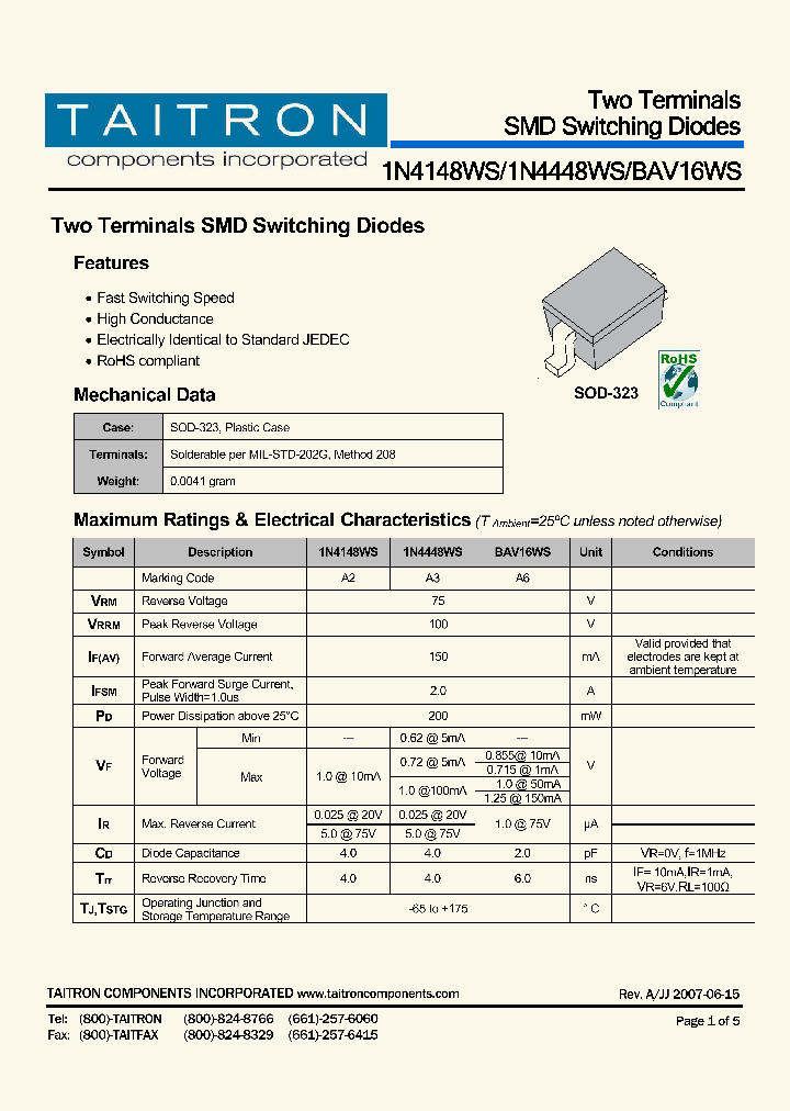 BAV16WS_4793587.PDF Datasheet