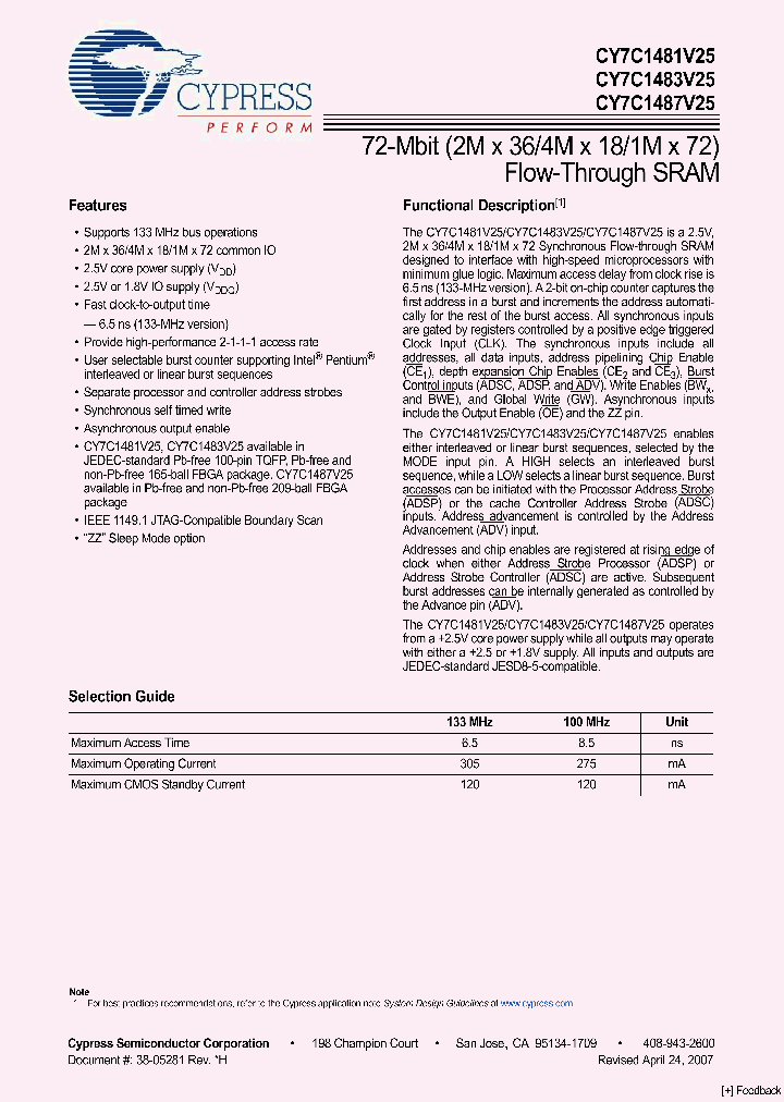 CY7C1481V25_4624127.PDF Datasheet