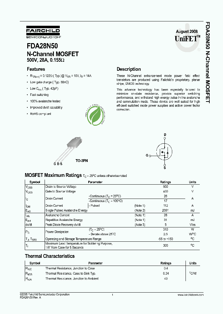 FDA28N50_4274015.PDF Datasheet