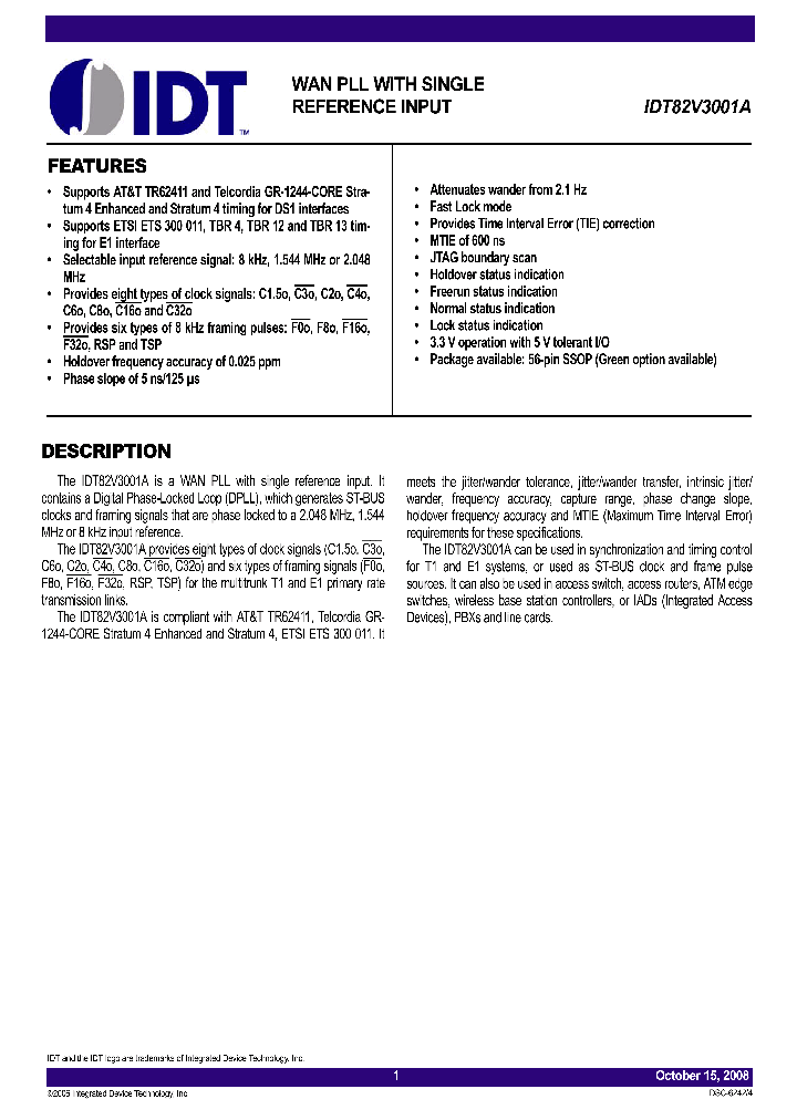 IDT82V3001A08_4624386.PDF Datasheet