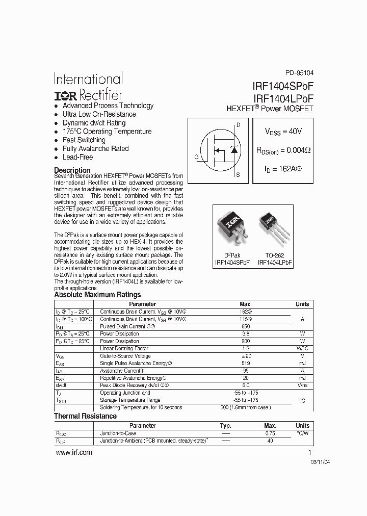 IRF1404SPBF_4676314.PDF Datasheet