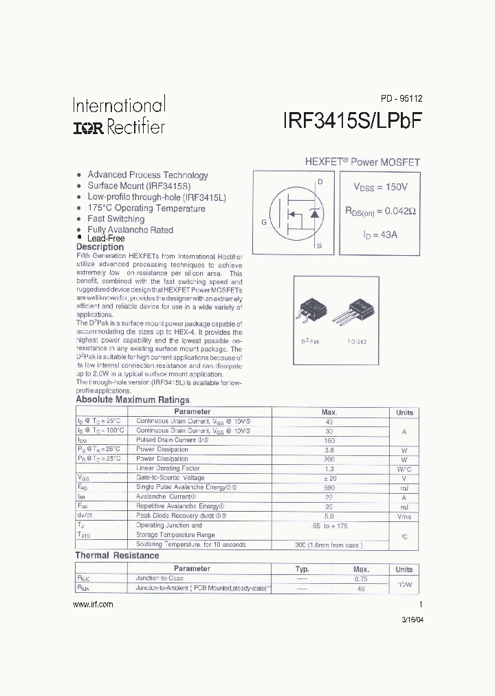 IRF3415SPBF_4185756.PDF Datasheet