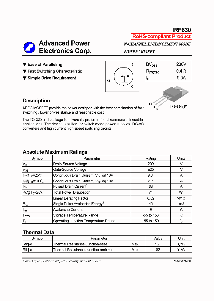 IRF630_4361204.PDF Datasheet