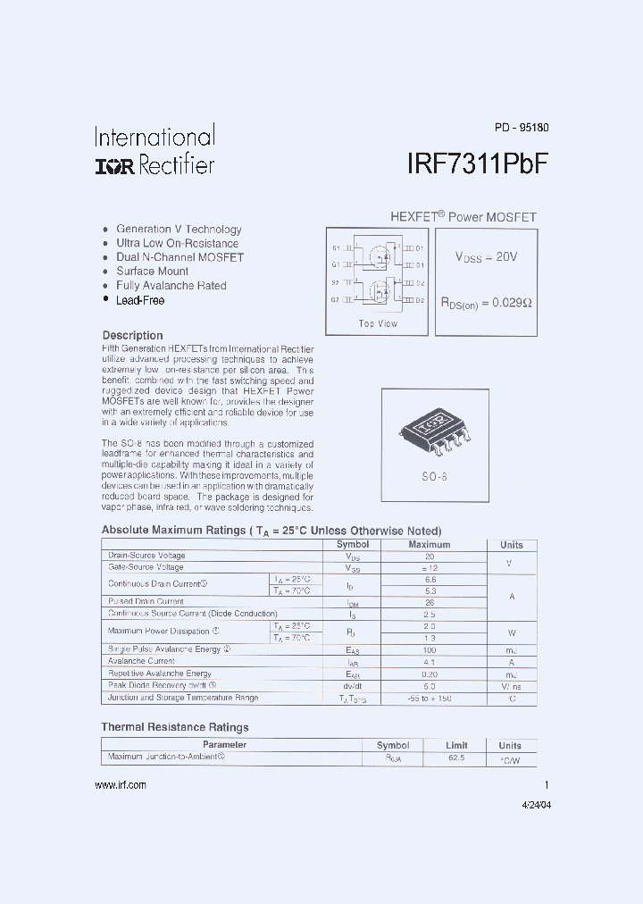 IRF7311PBF_4181325.PDF Datasheet