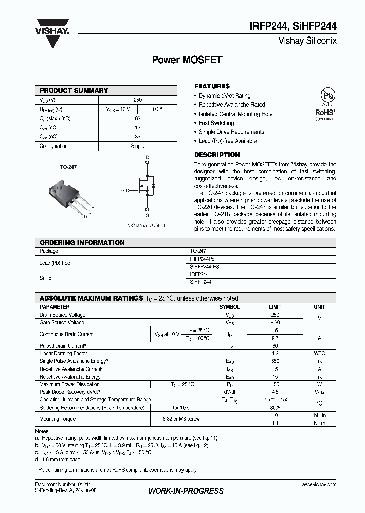 IRFP244_4255800.PDF Datasheet