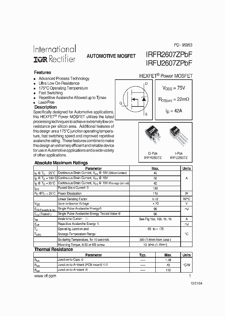 IRFR2607ZPBF_4237163.PDF Datasheet