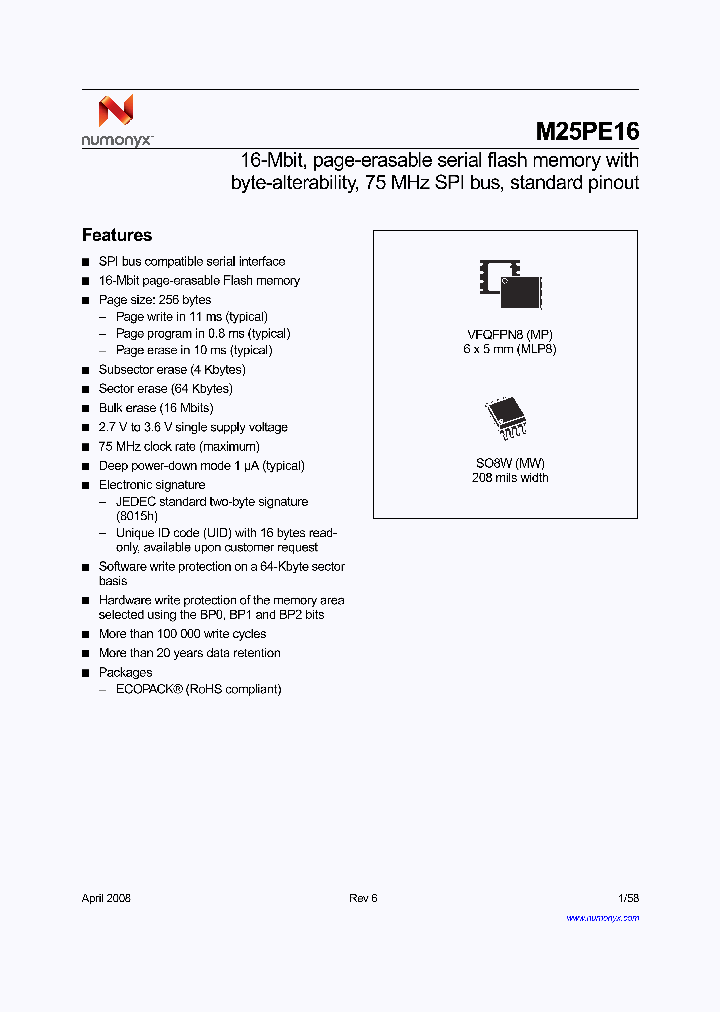 M25PE16-VMP6G_4170610.PDF Datasheet