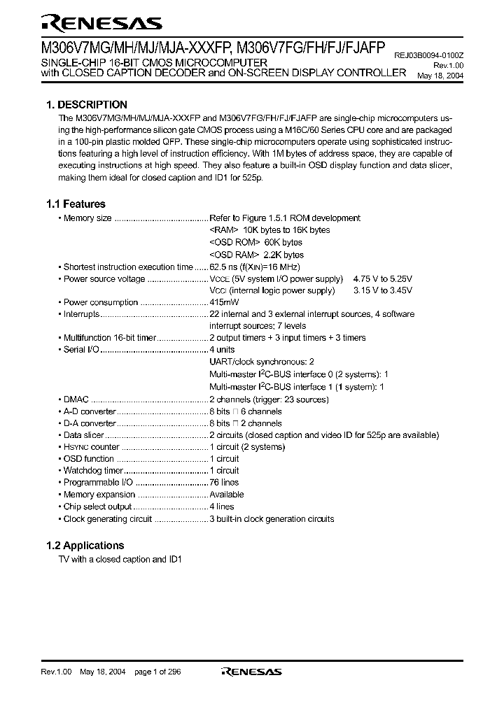 M306V7MH-XXXFP_4554368.PDF Datasheet