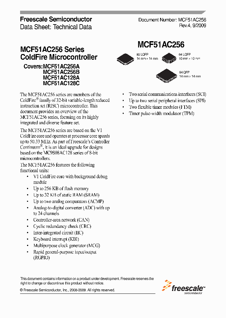 MCF51AC256ACPUE_4521839.PDF Datasheet