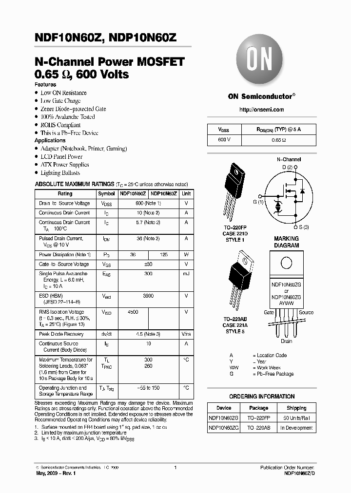 NDF10N60Z_4599945.PDF Datasheet