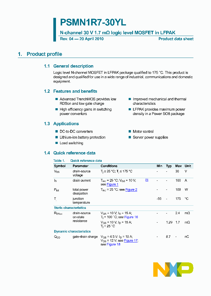 PSMN1R7-30YL10_4681699.PDF Datasheet