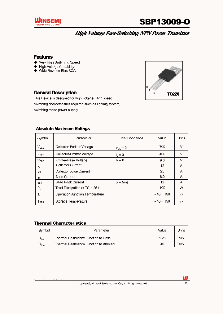 SBP13009-O_4893304.PDF Datasheet